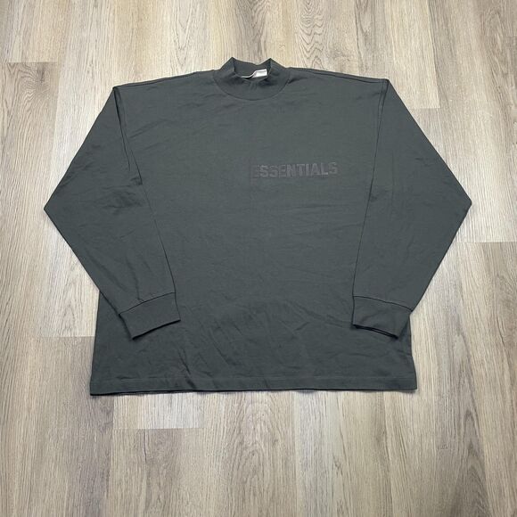 Fear of God Essentials Shirt Mens Large Dark Gray Mock Neck Long Sleeve Logo - Picture 1 of 11